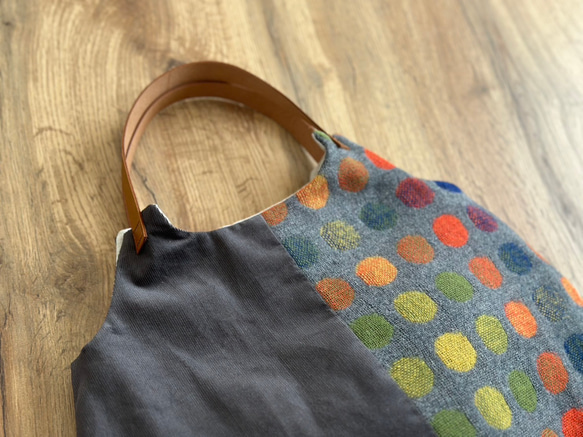 ★秋冬くったりバック★オレンジカラフルドットウール混＆グレーコーデュロイ　【受注製作】 4枚目の画像