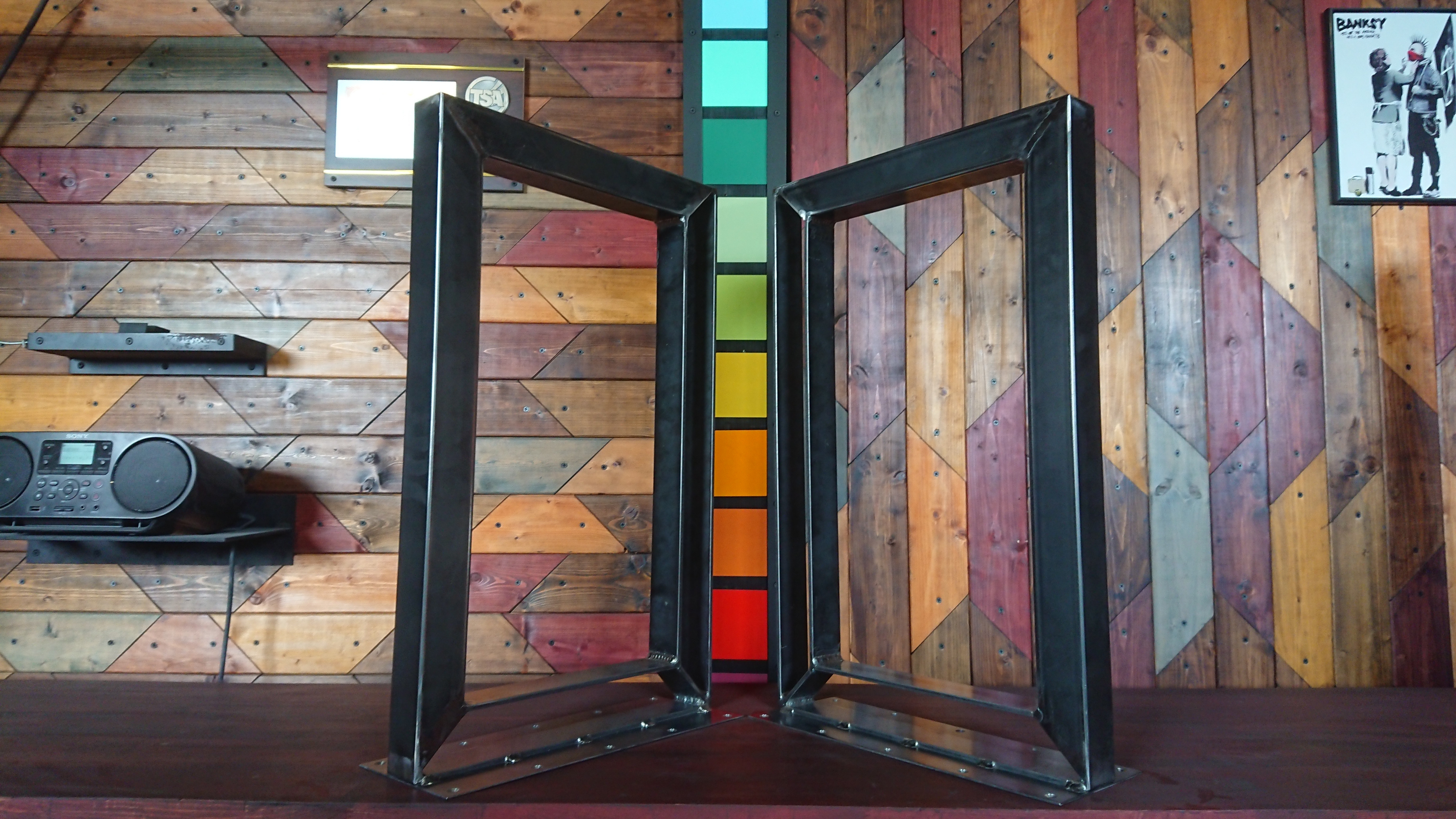 無塗装でアイアンな極太＆フラット鉄脚♪ 50×400×650mm 回型 2脚ver. ダイニングテーブル