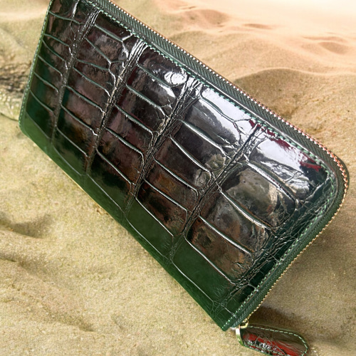 クロコダイル 長財布 メンズ レディース ダークグリーン 風水 こだわり
