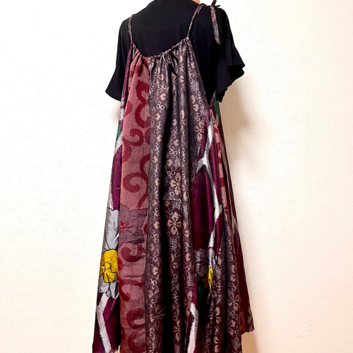 銘仙パッチワーク キャミソールワンピース 着物リメイク ワンピース