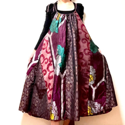 銘仙パッチワーク キャミソールワンピース 着物リメイク ワンピース