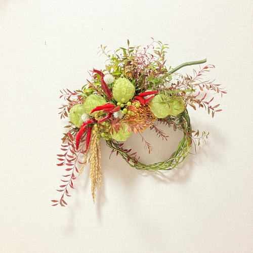 創作スワッグ　秋冬の森　実物いっぱい 創作スワッグ 実りの秋フウセントウワタ スワッグ