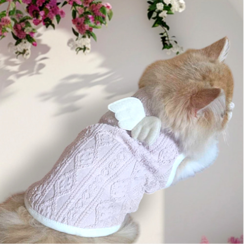 犬服猫服＊エンジェル♪天使の羽&レースモチーフアラン編み柄ニット