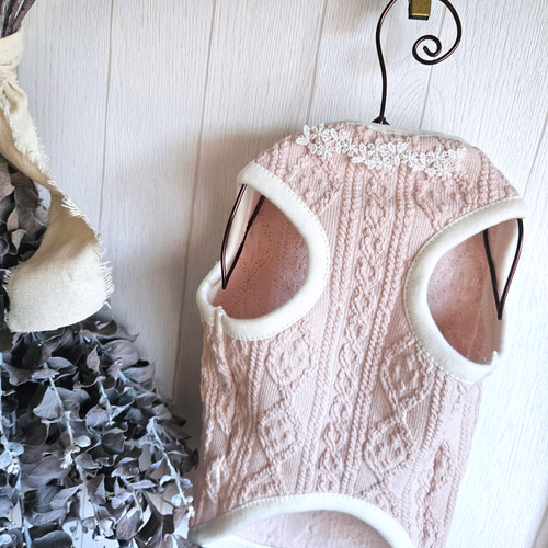 犬服猫服＊エンジェル♪天使の羽&レースモチーフアラン編み柄ニット