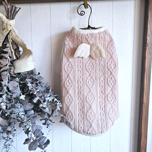 犬服猫服＊エンジェル♪天使の羽&レースモチーフアラン編み柄