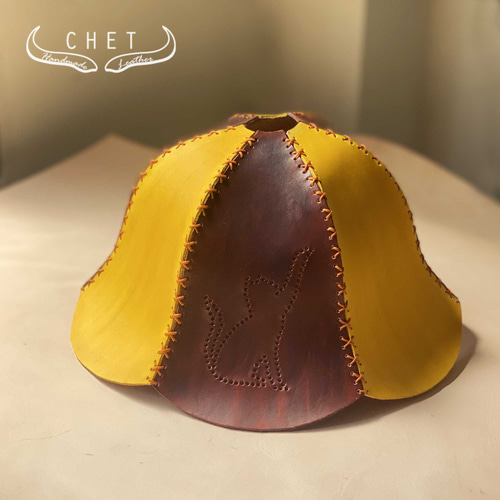 猫模様入りレトロ風ランプシェード・黄色と茶色のレザー シーリング