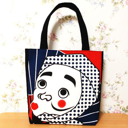 ハンドメイド おかめひょっとこ 刺し子のトートバッグ バッグ