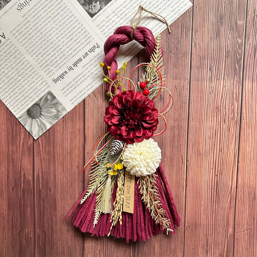 お正月飾り＊しめ縄リース＊即日発送 しめ縄#11椿②お正月飾りしめ飾りしめ縄リース