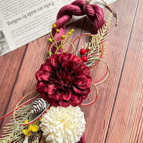 しめ縄リース しめ飾り しめ縄スワッグ 正月リース 玄関飾り 迎春飾り 造花 花 No.221 ナチュラルスワッグしめ縄リース2025 ハンドメイドお正月飾り