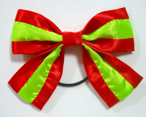 リボン ヘアゴム 赤 蛍光きみどり レッド ヘアアクセ サテン 大きめ