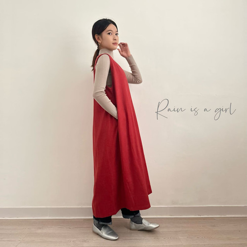 秋新作Vネックのサロペット☆コットンリネン】ブラウン☆重ね着