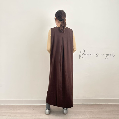 秋新作Vネックのサロペット☆コットンリネン】ブラウン☆重ね着