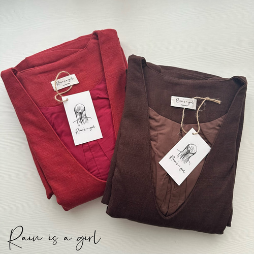 秋新作Vネックのサロペット☆コットンリネン】ブラウン☆重ね着