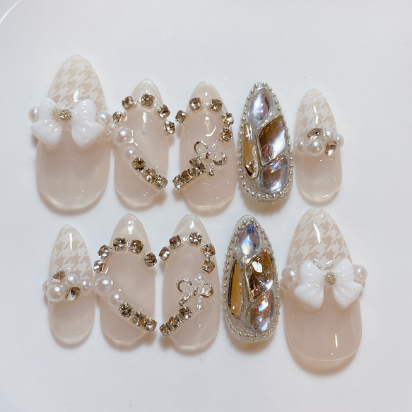 サイズオーダー ネイルチップ 千鳥柄 ハート 埋め尽くし 大人ネイル  