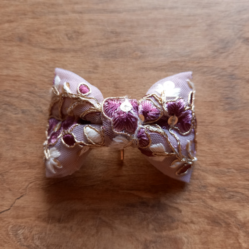 インド刺繍リボン ポニーフック リボン チュール 花柄 きれいめ