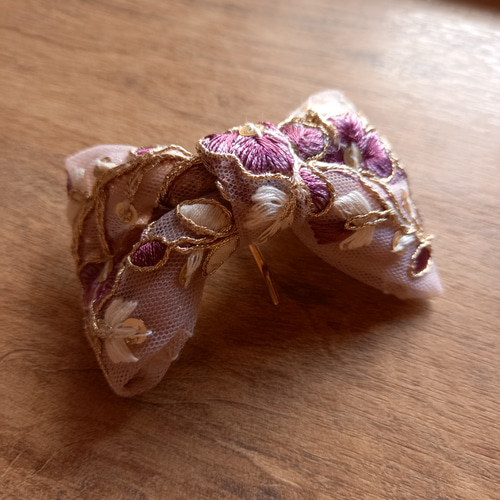 インド刺繍リボン ポニーフック リボン チュール 花柄 きれいめ