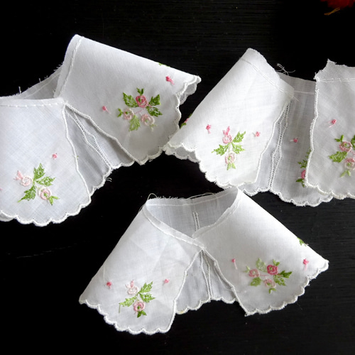 フランス アンティーク 花刺繍 レース 付け襟 創作品 素材 刺繍 ボビン
