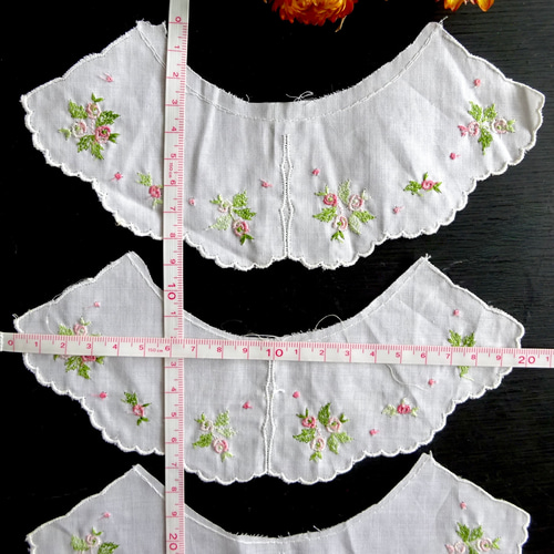 フランス アンティーク 花刺繍 レース 付け襟 創作品 素材 刺繍 ボビン