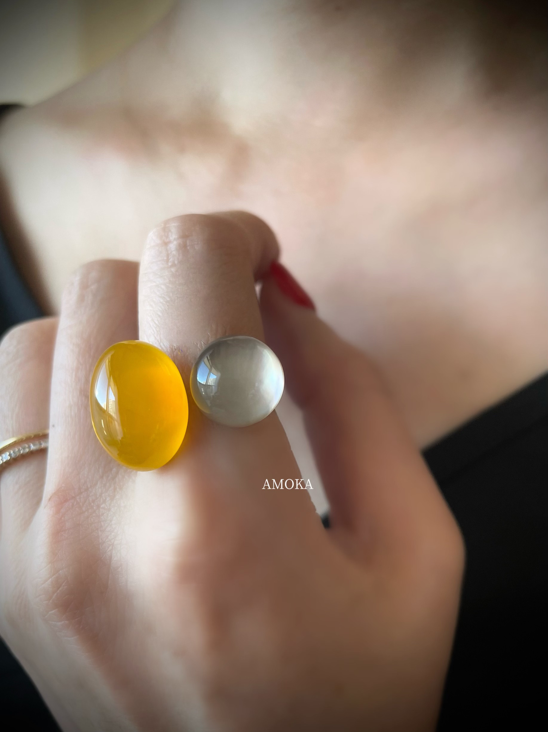 【艶×透明感】私だけの天然石フォークリング　　　フリーサイズ　春アクセサリー