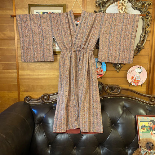 和洋折衷 着物 リメイク ワンピース ドレス 洗える 化繊 帯サッシュベルト レトロ 古着 和 ハンドメイド  KW-541 和洋折衷 着物 リメイク ワンピース ドレス 洗える 化繊 帯サッシュ