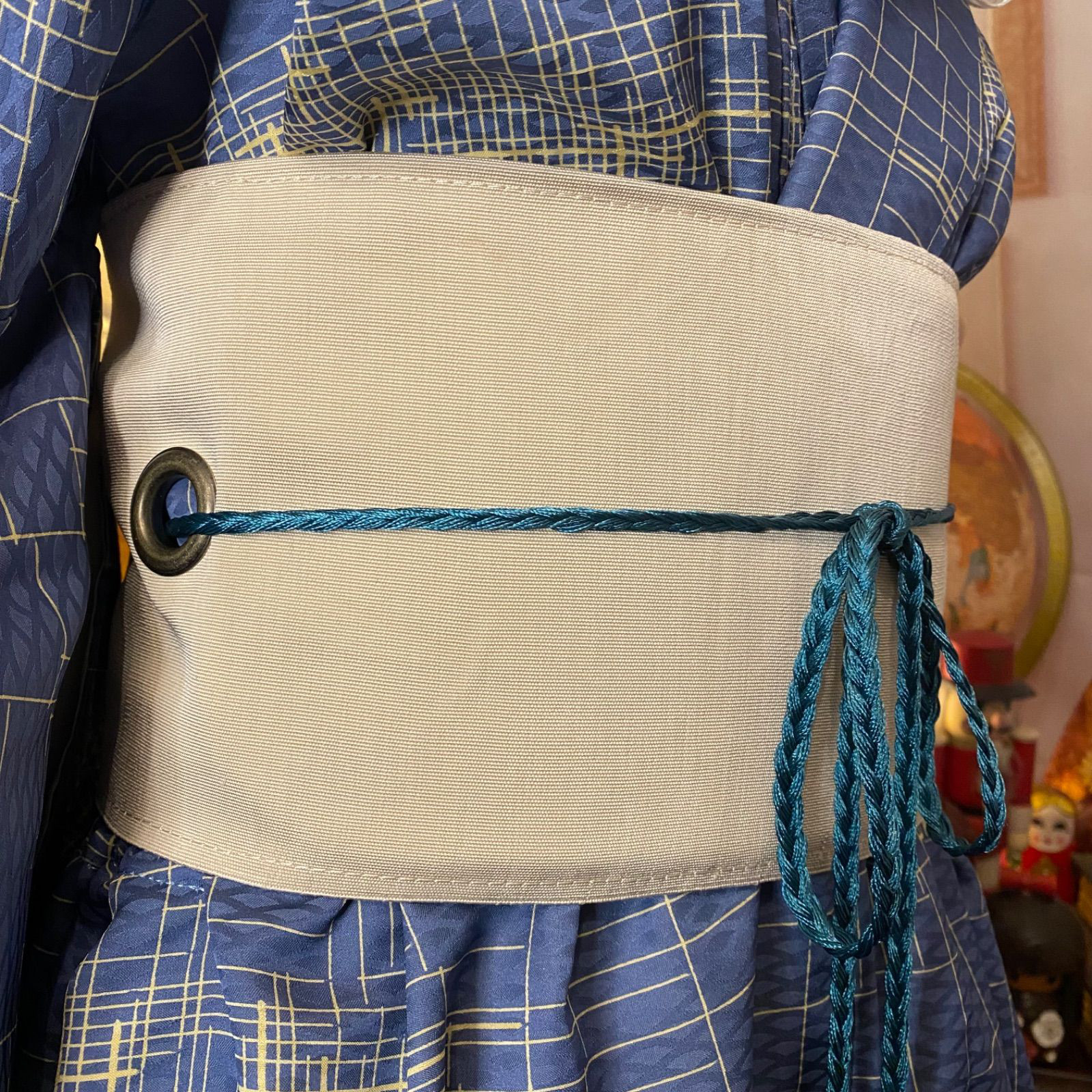 和洋折衷 着物 リメイク ワンピース ドレス 洗える 化繊 帯サッシュベルト レトロ 古着 和 KW-542