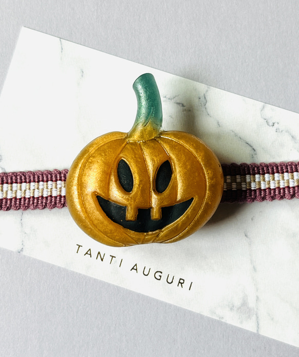 ジャックオーランタン　かぼちゃの帯留め　秋　紅葉の季節　ハロウィン　ブローチに変更可能 3枚目の画像