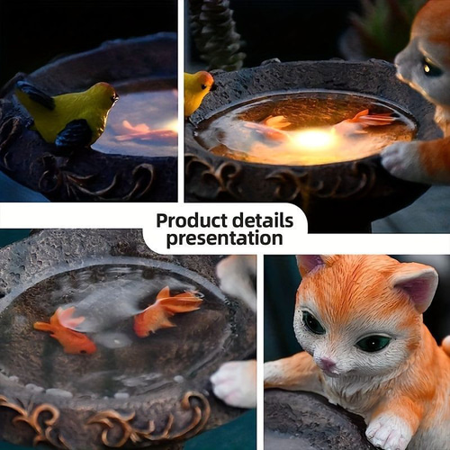 猫 屋外ソーラー像ライト 猫の庭の置物屋外装飾 LEDライト付き