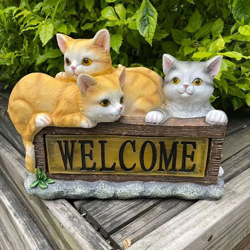 ソーラー猫像ランプ 庭 発光ウェルカムサイン ガーデニング 猫彫刻 パティオ 庭 ソーラー猫像ランプ 庭 発光ウェルカムサイン ガーデニング 猫