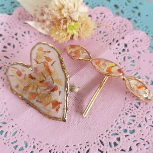 2点セット】押し花ポニーフック 花びら ポニーフック ヘアアクセサリー 