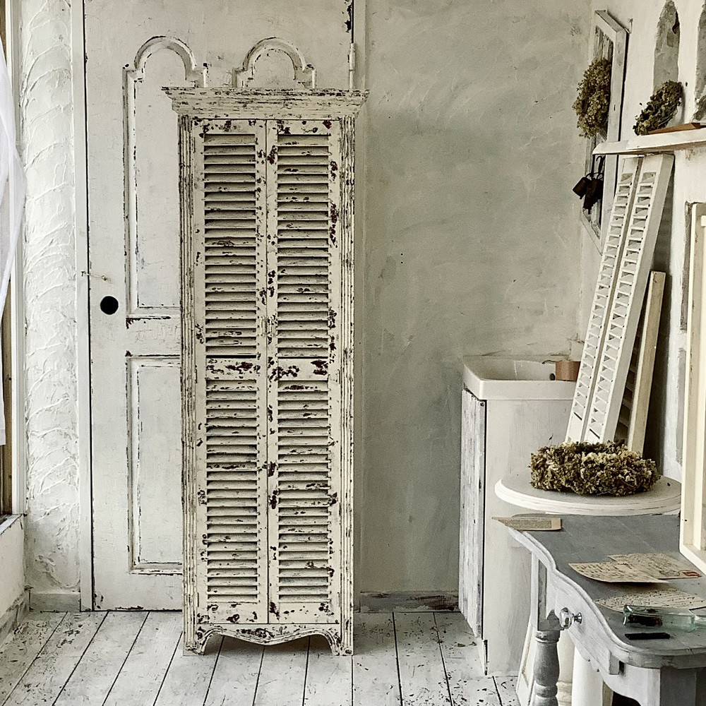 サイズ、デザインオーダー可！6段スリムキャビネット●シャビーホワイト●受注製作 受注製作】スリムキャビネット・フレンチカントリー・シャビー