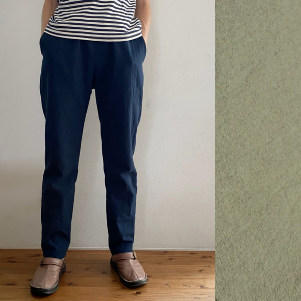 綿麻キャンバスのテーパードパンツ＊グリーンティ【受注製作】