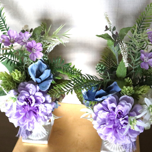 仏花10年以上飾れるご仏壇用アレンジ ダリア 送料込み（ライラック系