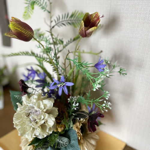 仏花10年以上飾れるお供えの花アレンジ ダリア 送料無料Mサイズ