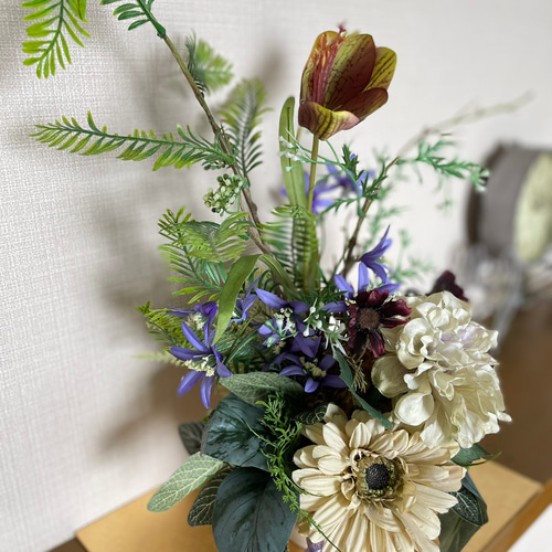仏花10年以上飾れるお供えの花アレンジ ダリア 送料無料Mサイズ