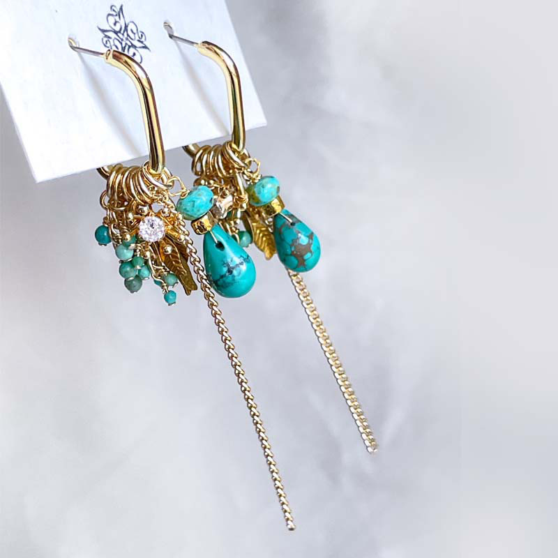 グリーン ターコイズ フープ ピアス ・イヤリング ゴールド 着せ替え 大ぶり イヤリング