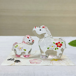 2026年干支飾り【午 紅白硝子親子飾り】午年令和8年 お正月 クリスタル