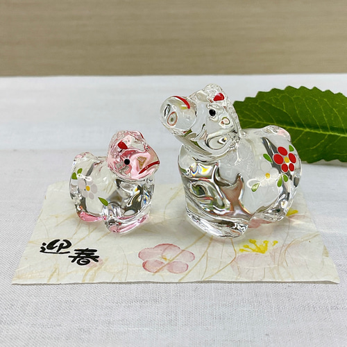 2026年干支飾り【午 紅白硝子親子飾り】午年令和8年 お正月 クリスタル