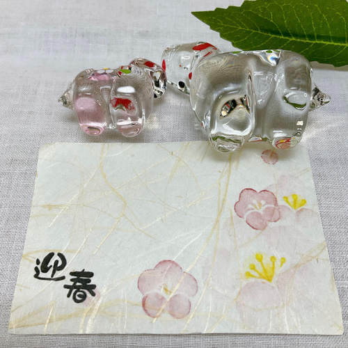 2026年干支飾り【午 紅白硝子親子飾り】午年令和8年 お正月 クリスタル