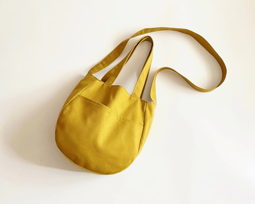 STONE  イエロー ショルダーバッグ 肩掛け】2WAYショルダーバッグ ラウンド型 マスタードイエロー 外
