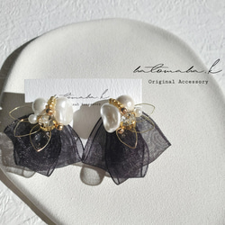 ♡ハンドメイド♡ビジューピアスイヤリング№831ブラックコットンパール 7248831f3b1f559a74deb7b5ce9b6d