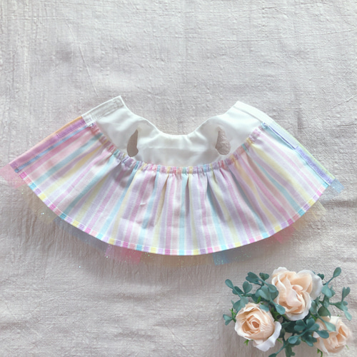 26cmドール用 裏地付き♡ゆめかわ虹色ラメチュールワンピース ソラン