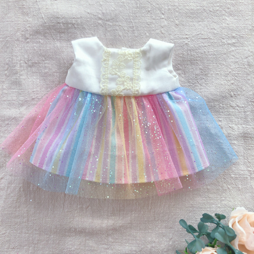 26cmドール用 裏地付き♡ゆめかわ虹色ラメチュールワンピース ソラン