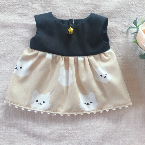 26cmドール用 裏地付き♡鈴付きのねこちゃんワンピース ソランちゃん 