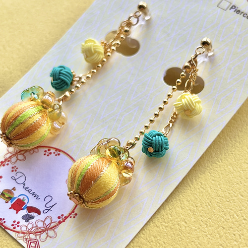 金木犀カラーで登場》 あわじ玉と巻き玉 アクセサリー ピアス