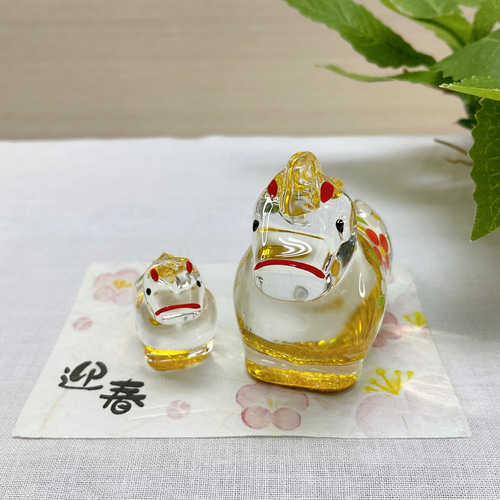 令和8年干支飾り【午 金彩硝子親子飾り 大】2026年迎春 午年