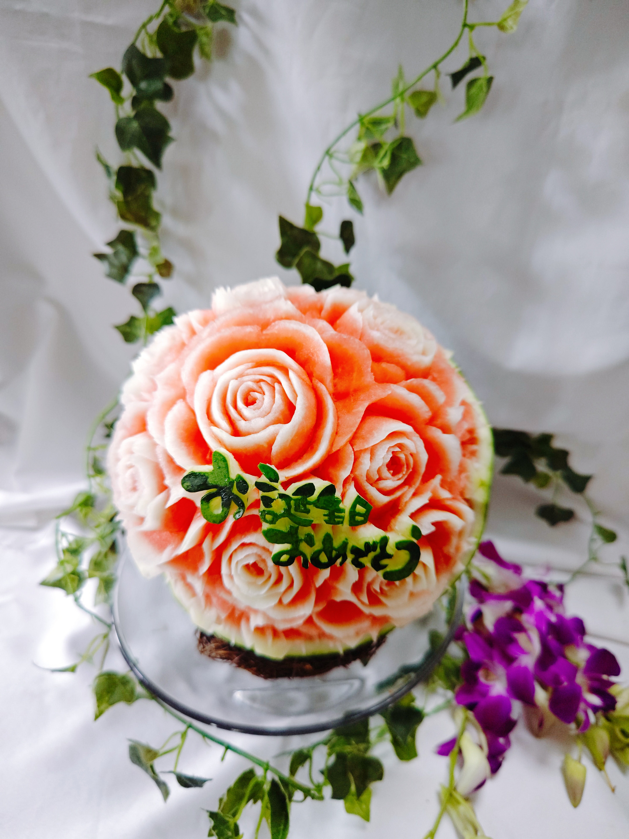 スイカカービング　フルーツカービング　　ギフト　プレゼント　　母の日　　父の日　　ウエディング