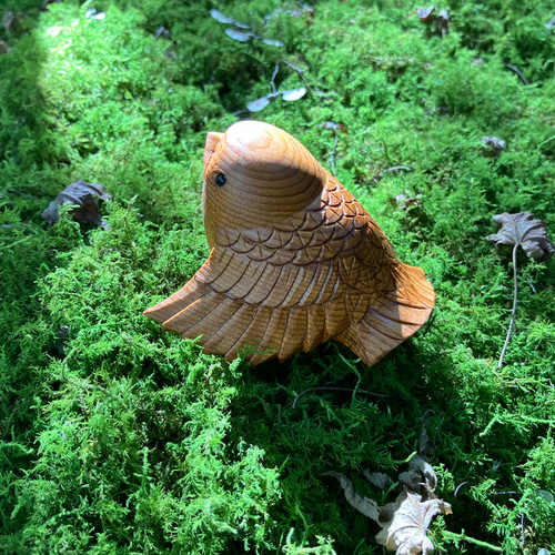 福来雀の置物 ②雌鳥 赤いふくさ付き その他置物 木彫り nao 通販