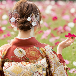 ピンク 花柄 着物。髪飾り。袴 髪飾り 花 袴 浴衣 着物 振袖 成人式 卒業式| きもの館 創美苑