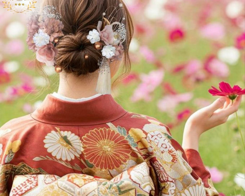 成人式 髪飾り ニュアンスピンクベージュ｜卒業式 袴 和装ヘア