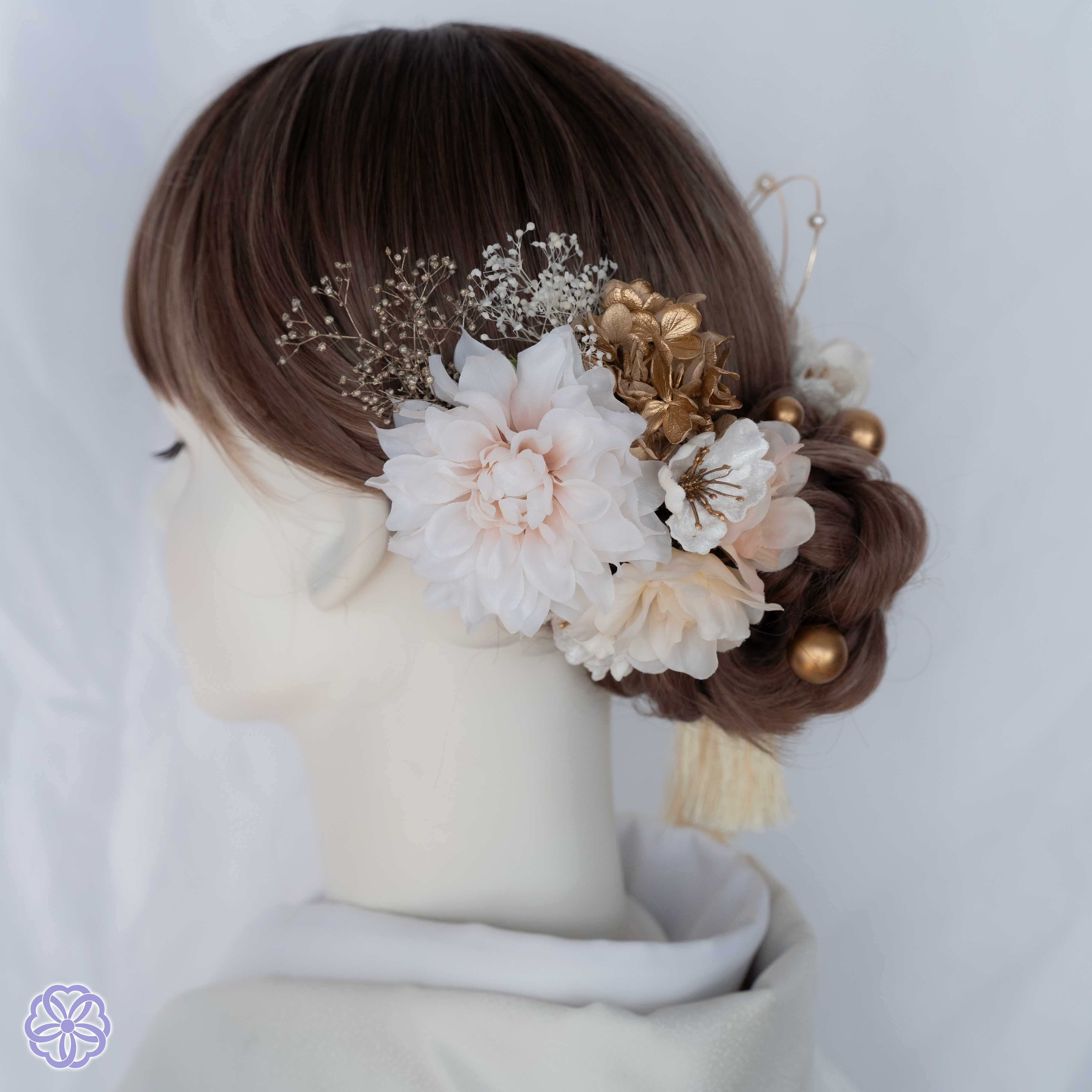 ホワイトベージュ　No.WB34 髪飾り　成人式　卒業式　結婚式　成人式髪飾り　卒業式髪飾り　結婚式髪飾り　ヘアアクセサ